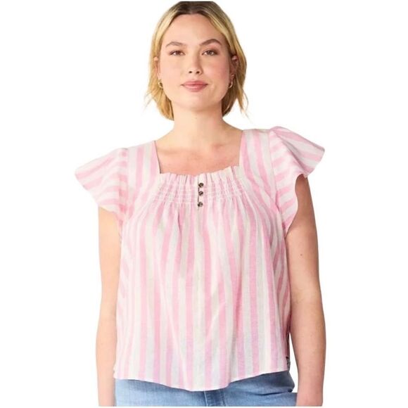 Draper James RSVP pink and white striped flutter sleeve smock top size M - Picture 1 of 14